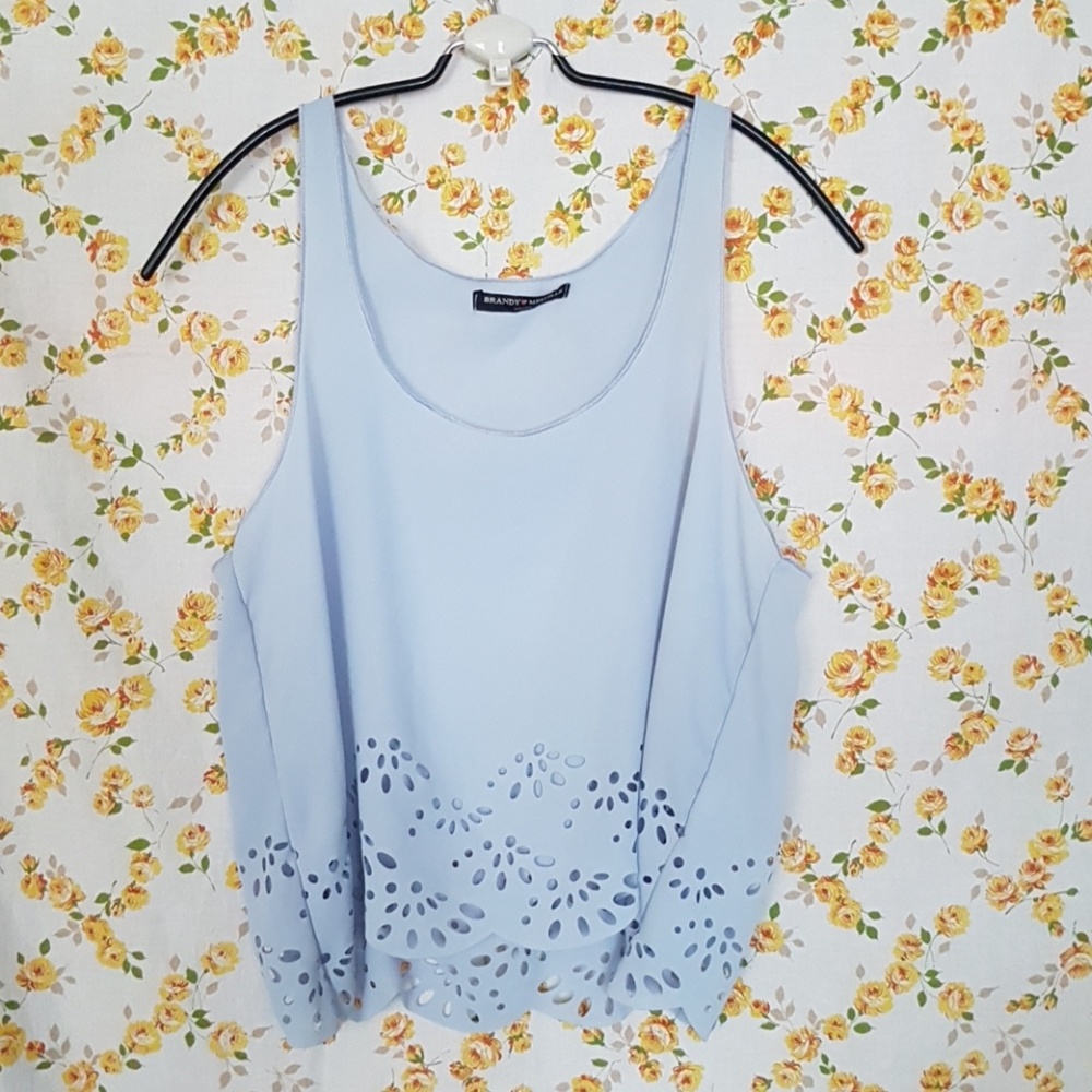 Brandy Melville Blue Tank Saya Scalloped Laser cut